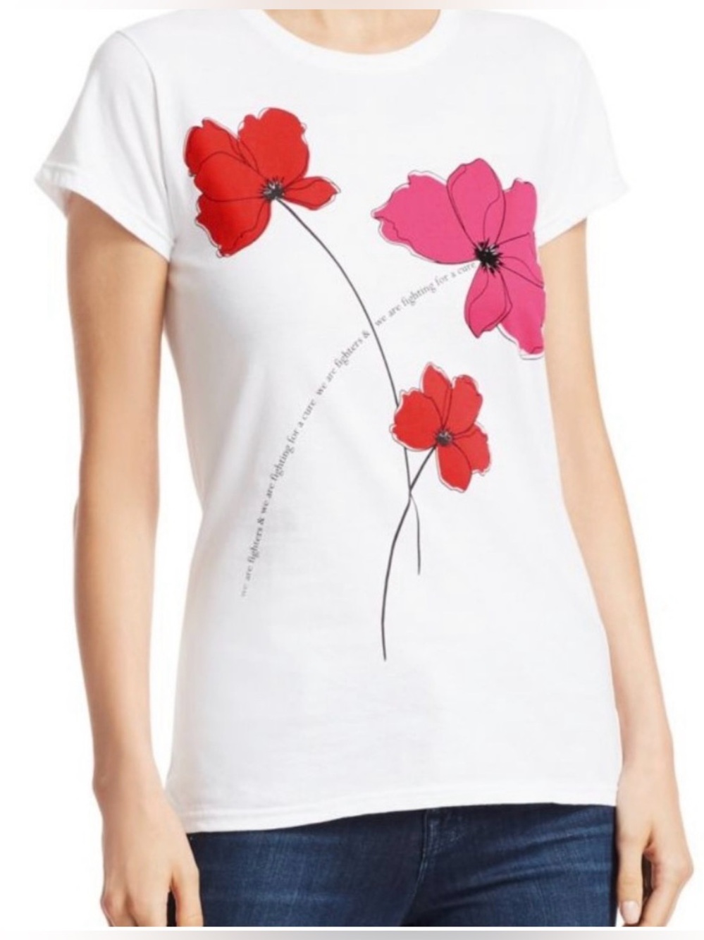 Carolina Herrera Key To The Cure Poppy Short Sleeve White Tee SMALL